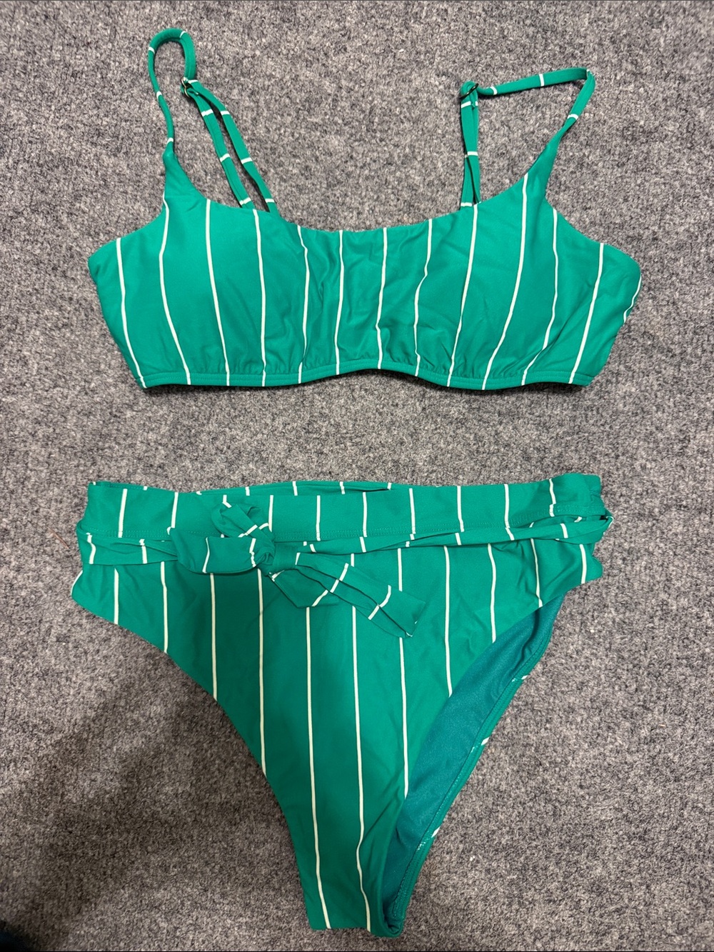 Billabong Green and White Striped Women’s Bikini Set